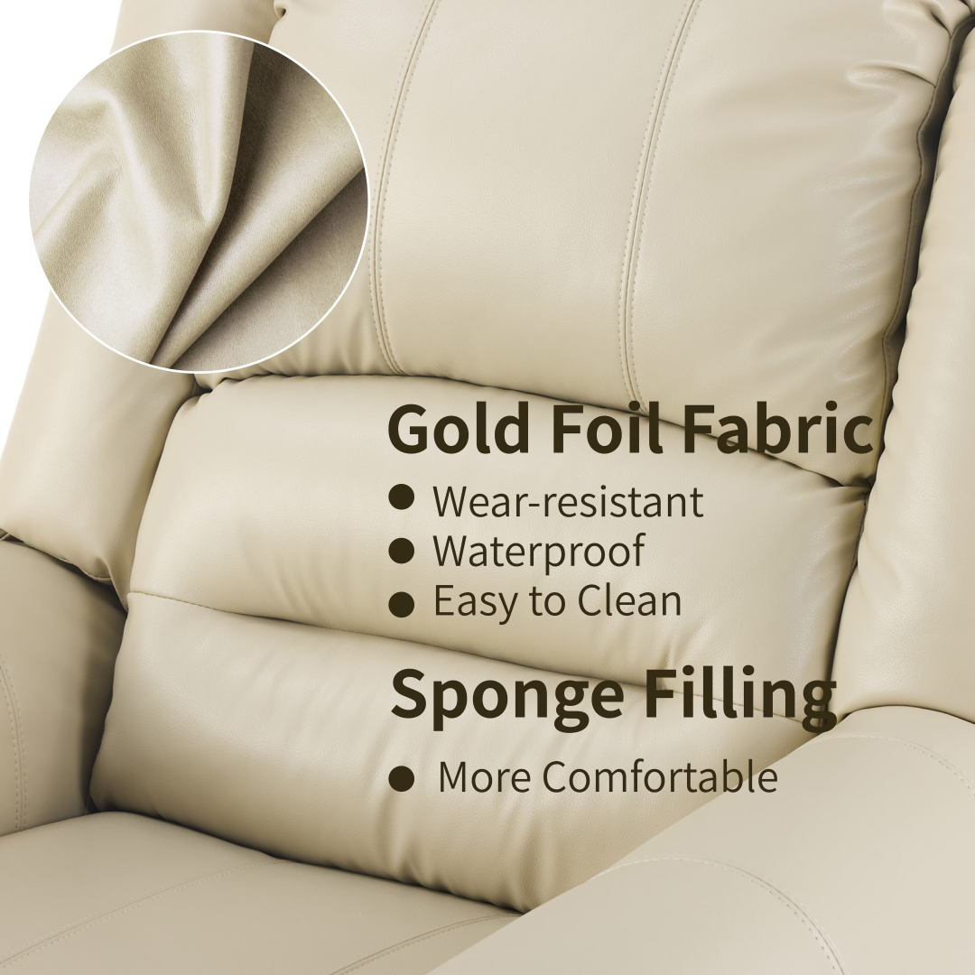 Power Lift Recliner Chair With Massage & Heat, Single Motor Lift Chair, Breathable PU Faux Leather, USB & Type-C, Side Pockets, Cream