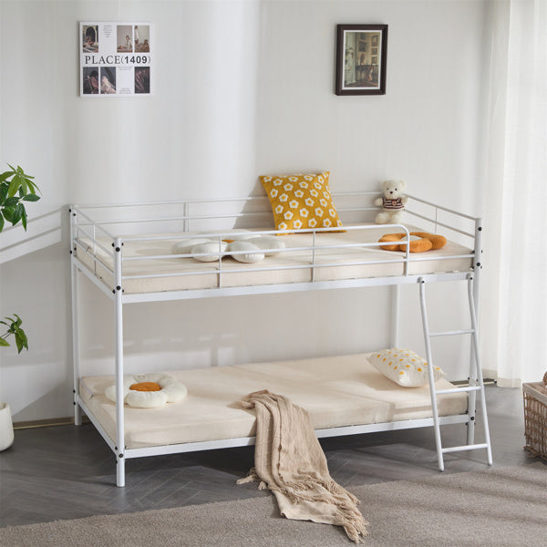 Twin Size Metal Bunk Bed For Kids Teens Adults, Heavy Duty Metal Bunk Bed With Ladder & Full-Length Guard Rail, White