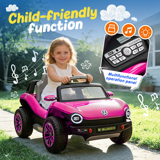 12V Licensed Beetle Kids Ride On Electric Car W 2.4G PC,Cute&Curvy Body,2WD,4-Wheel Suspension,Rear Cargo Storage,Bright Front Headlights,Bluetooth,USB,Music,Speeds 1.5-2.5MPH For Kids 3-5