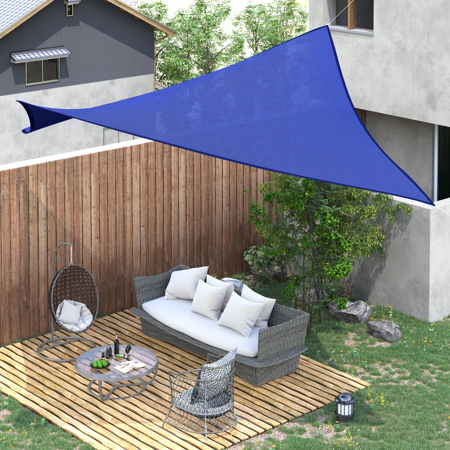 16' X 20' Sun Shade Sail Canopy Outdoor Shade Sail Cloth For Patio Deck Yard With D-Rings And Rope Included, Blue