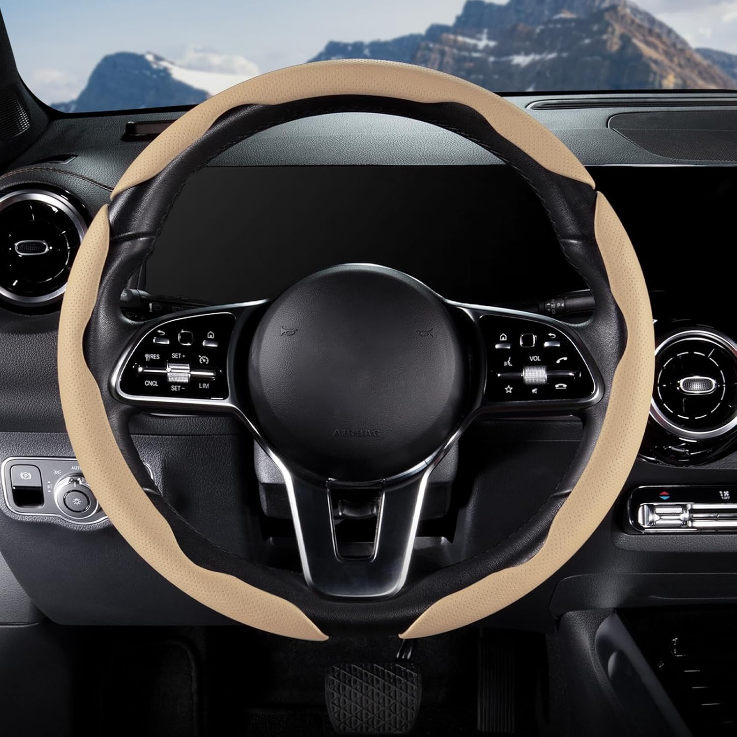 Car Steering Wheel Cover - Leather Snap-on Three-piece Set - Anti-slip Protection Cover - Steering Wheel Control Accessory - Universal Style - White