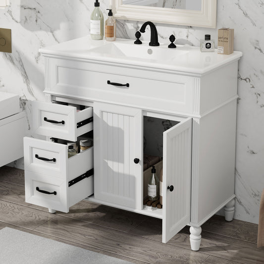 36  Bathroom Vanity With Sink, Bathroom Cabinet With Drawers, Solid Frame And MDF Board, Two Packages, White Same