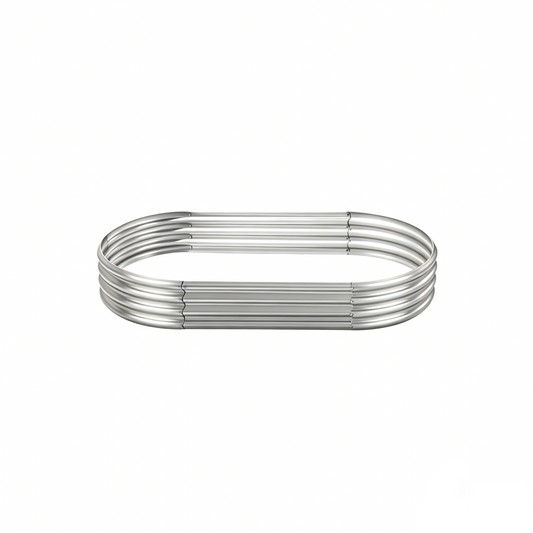 Galvanized And Elevated Garden Bed Set, Equipped With A Safety Rubber Frame And Oval Metal Planting Boxes