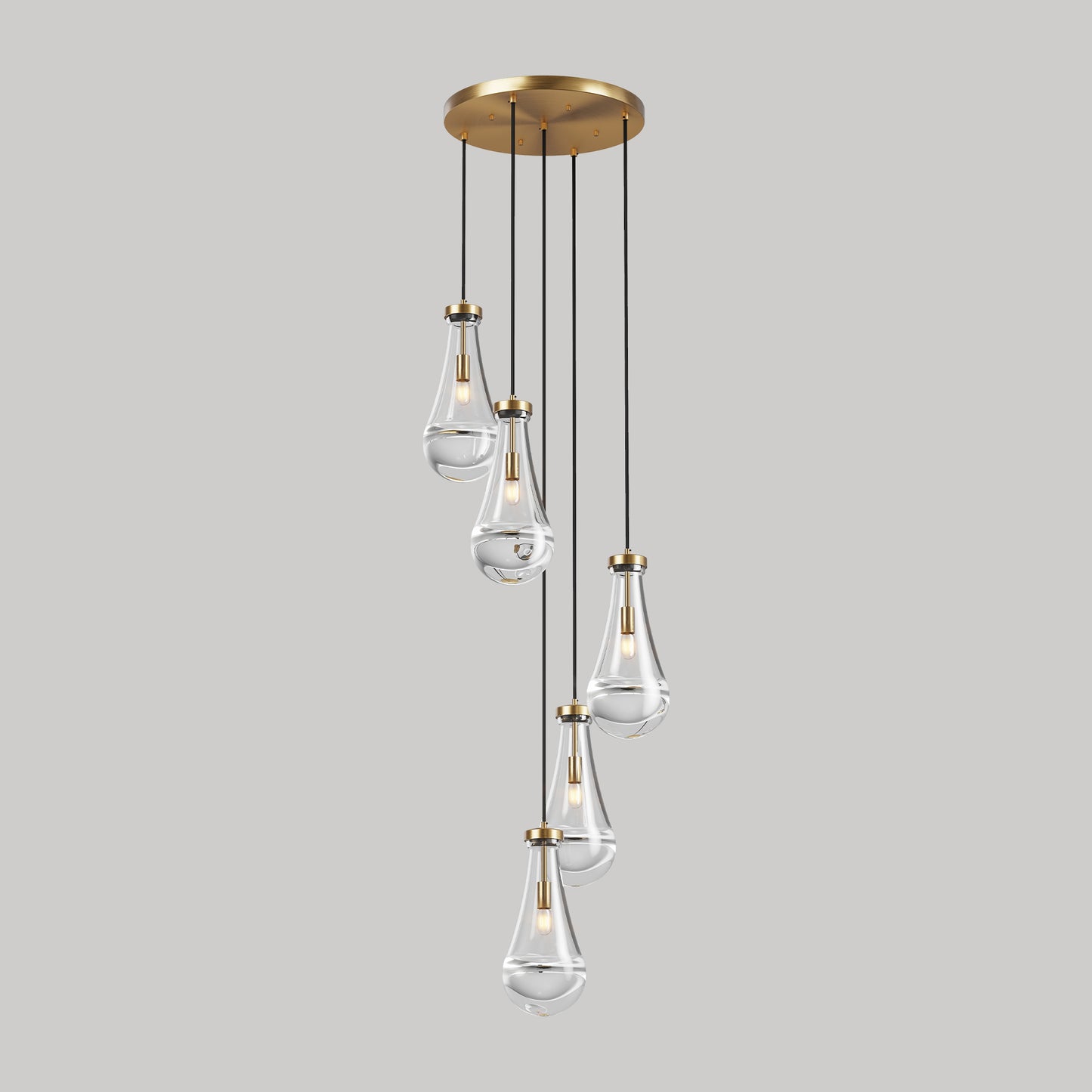 5 Light Cluster Pendant Light, Brass High Ceiling Chandeliers Adjustable, Living Room Pendant Light, Foyer Chandeliers, Stairwell Pendant Lights,E12 Not Including Bulb