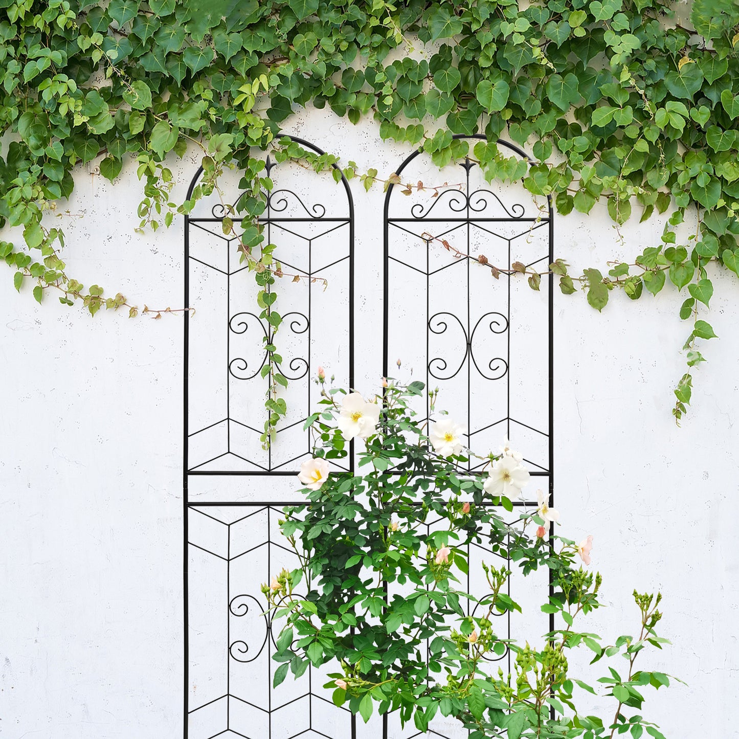 2 Pack Metal Garden Trellis 86.7  X 19.7  Rustproof Trellis For Climbing Plants Outdoor Flower Support Black