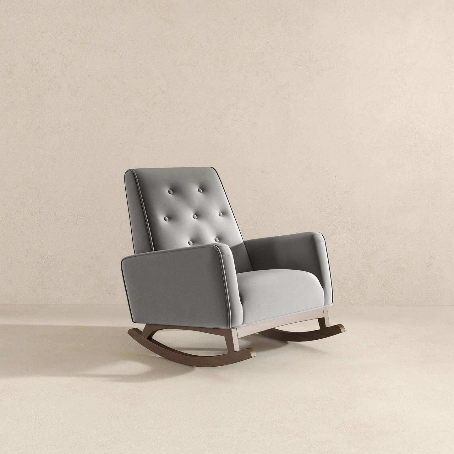 Premium Demetrius Light Grey Fabric Solid Wood Rocking Chair For Living Room And Nursery 36.6  H X 27.5  W X 39  D Or Living Room Bedroom Reading