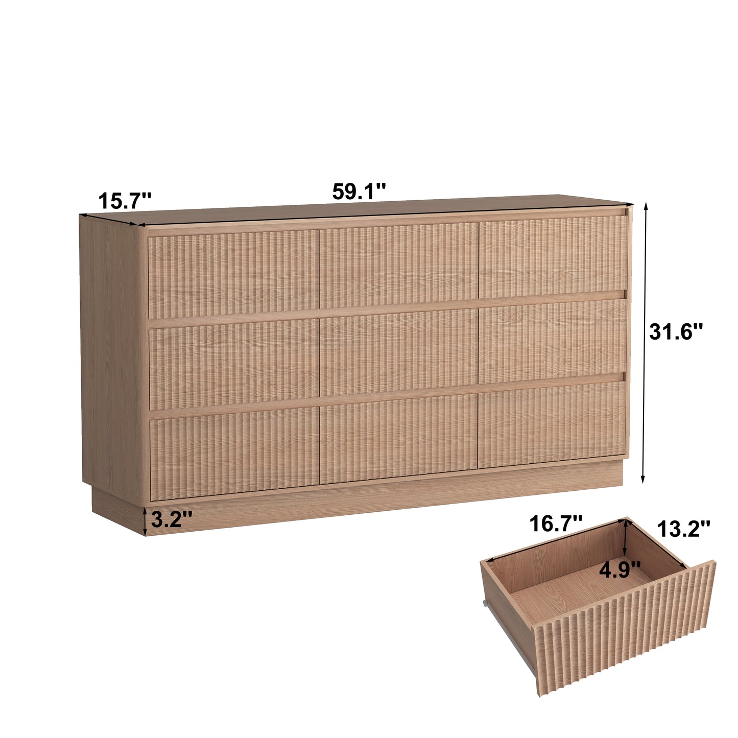 9 Drawer Dresser For Bedroom With Large Drawers, Wood Dresser, Large Floor Chest Of Drawers, Modern Long TV Stand, Mid Century Storage Cabinet Side Table, Natural