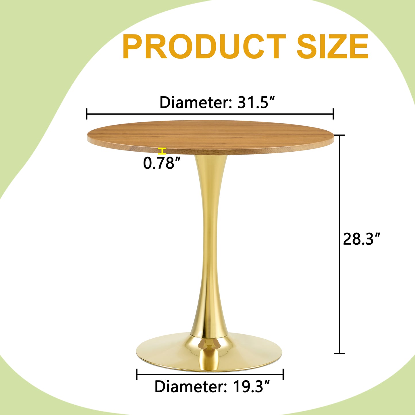 Round Dining Table, 31.5in Circle Tulip Table With Thickened Tabletop & Metal Pedestal, Mid Century Modern Bistro Table For Kitchen, Small Places, Living Room, Cafe  Faux Wood
