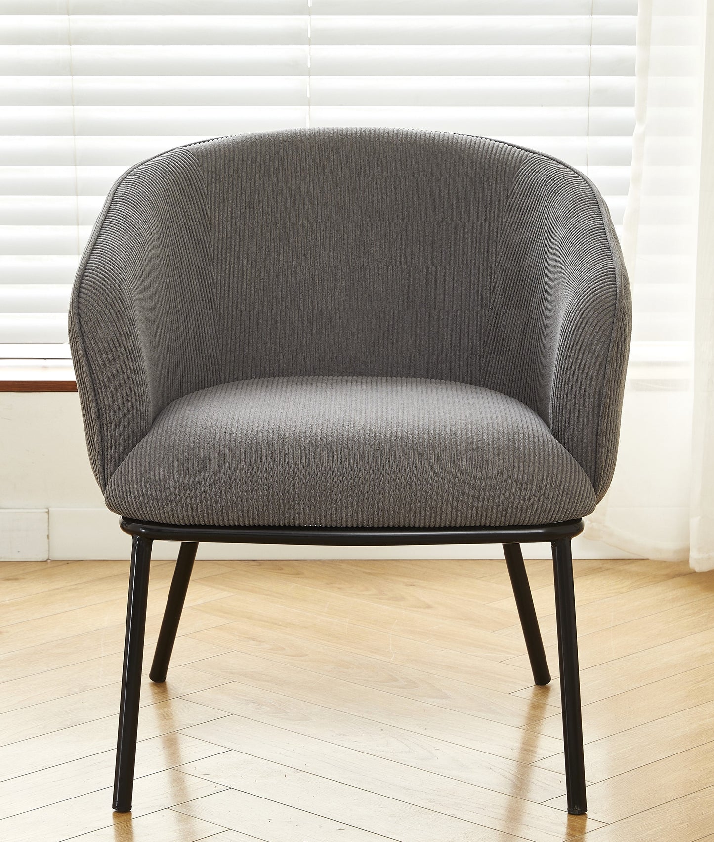 Modern Corduroy Accent Chair, Upholstered Armchair With Metal Legs, Mid-Century Barrel Chair For Living Room Bedroom, Easy Assembly