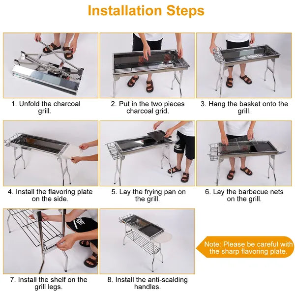 16.7x10x17.7in Portable Charcoal Grill Foldable BBQ Suitcase Grill Shelf For Outdoor Camping Picnics Garden Grilling