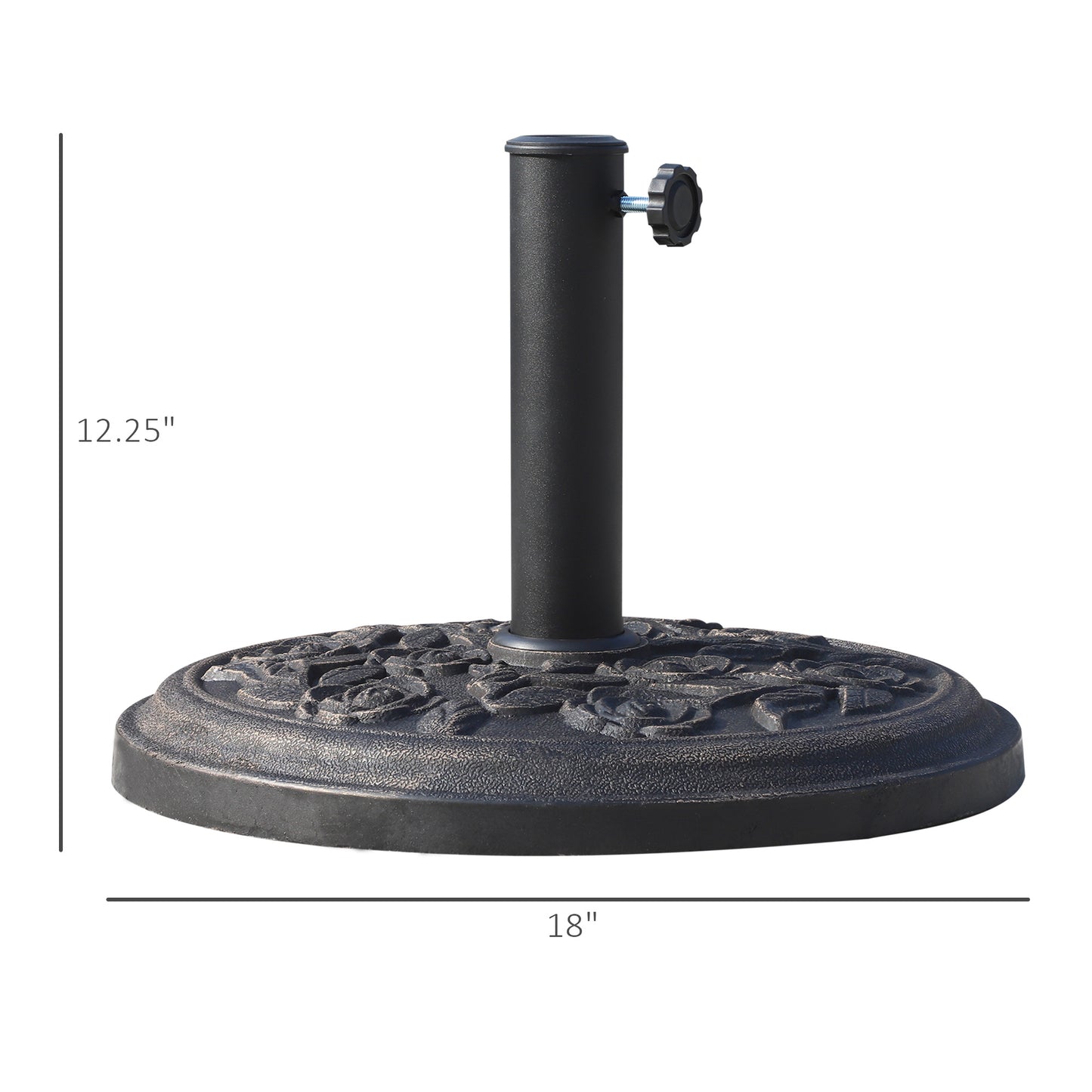18" 20 Lbs Round Resin Umbrella Base Stand Market Parasol Holder With Decorative Rose Floral Pattern & Easy Setup, For Φ1.5", Φ1.89" Pole, For Lawn, Deck, Backyard, Garden, Bronze