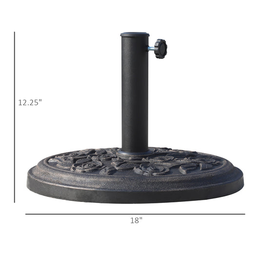 18" 20 Lbs Round Resin Umbrella Base Stand Market Parasol Holder With Decorative Rose Floral Pattern & Easy Setup, For Φ1.5", Φ1.89" Pole, For Lawn, Deck, Backyard, Garden, Bronze