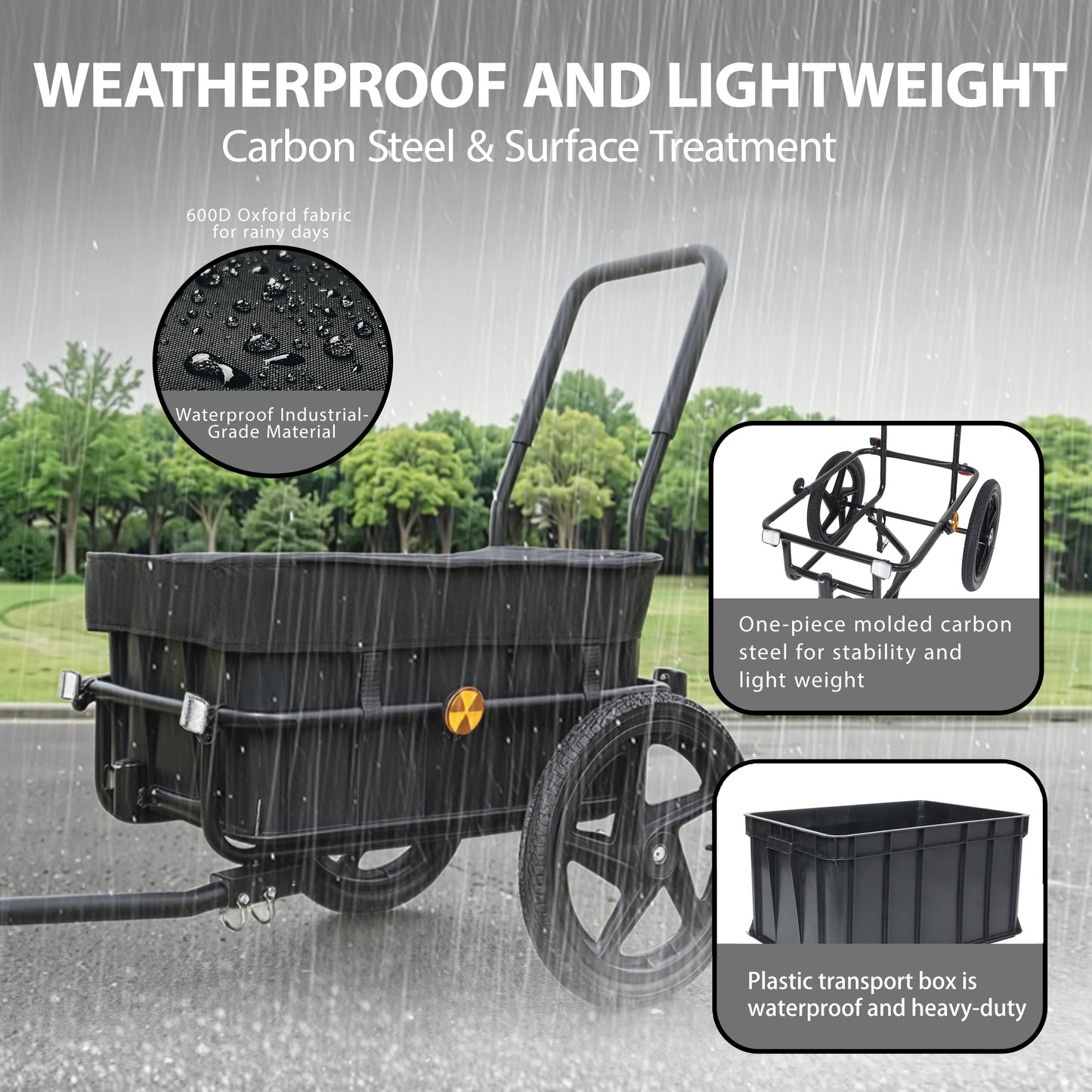 2- In- 1 Bike Cargo Trailer Pushcart  Bicycle Trailer With Removable Box And Waterproof Cover  Black  Pushcart Stroller With Tow Hitch And Removable Handlebar  Black