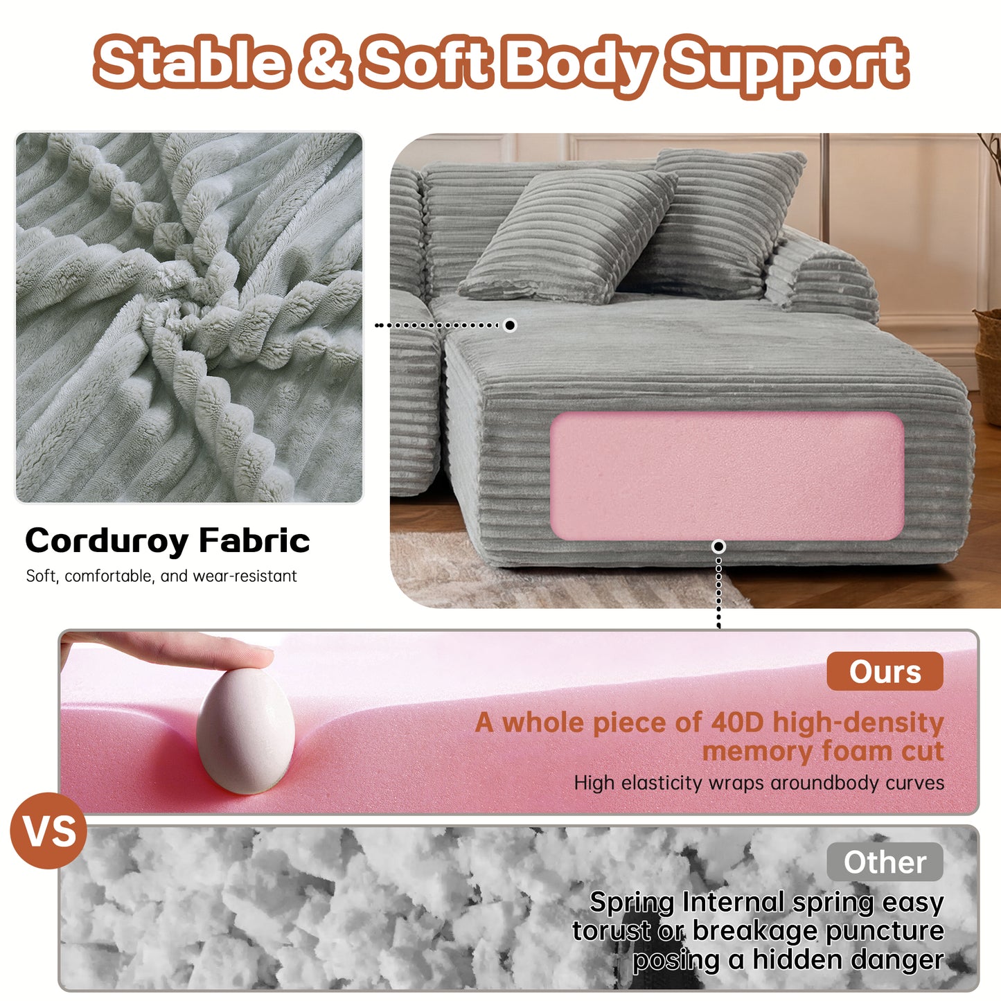 105'' Modular Sectional Sofa Couch ,Boneless Couch, Compressed Couch, Detachable And Washable, Replaceable Sofa Cover, Modern Woven-Textured Upholstery, Convertible L-Shaped Design For Living Room