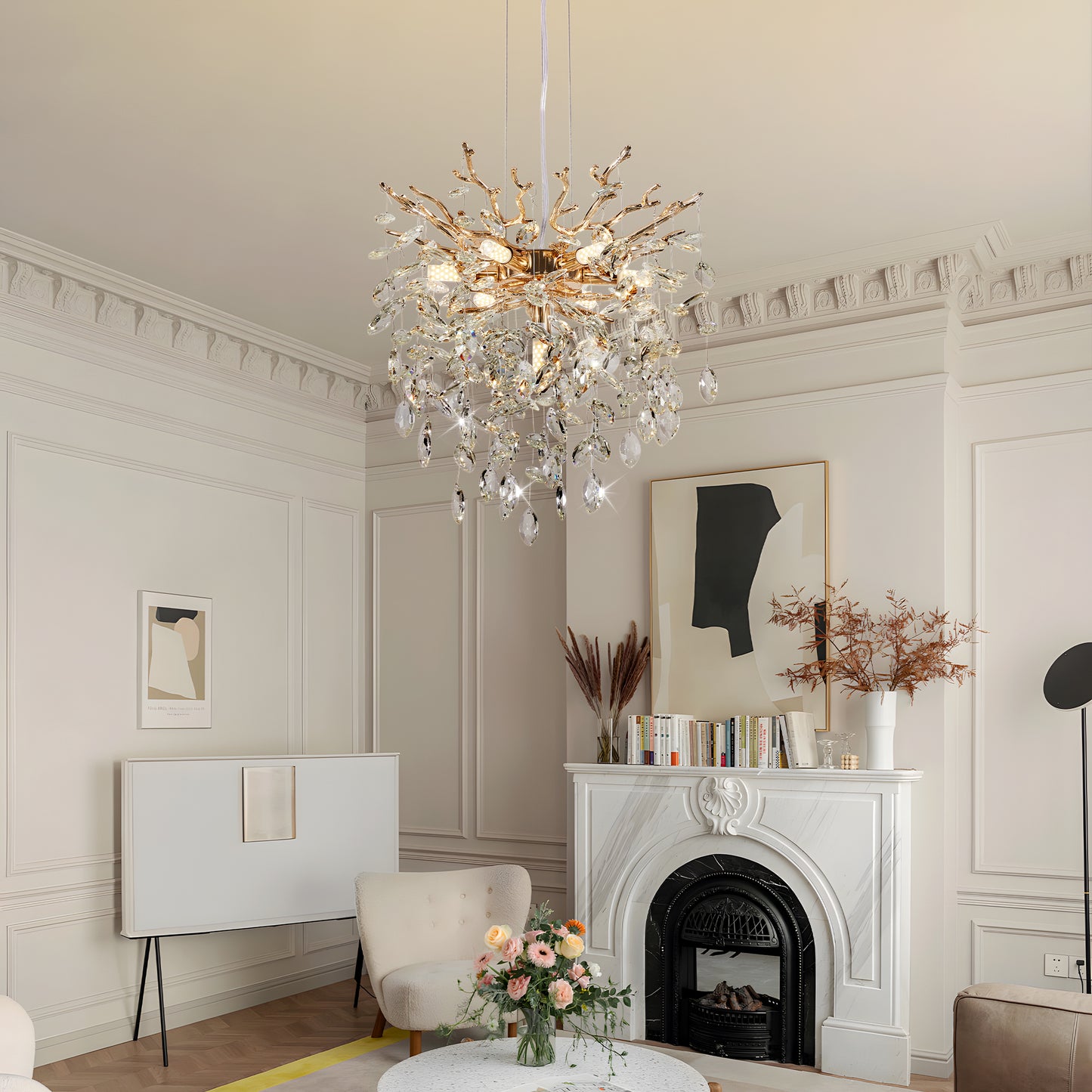 Modern Tree Branch Crystal Chandelier Luxury Gold Crystal Pendant Lighting 18  Contemporary 7-Light Chandeliers For Dining Room Kitchen Bedroom Living Room