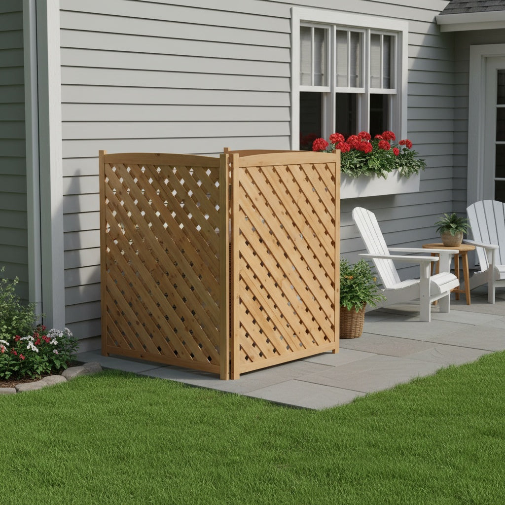 3-Panel Outdoor Air Conditioner Fence Screen, Outside Wood Privacy Fence, 32  W X 38  H