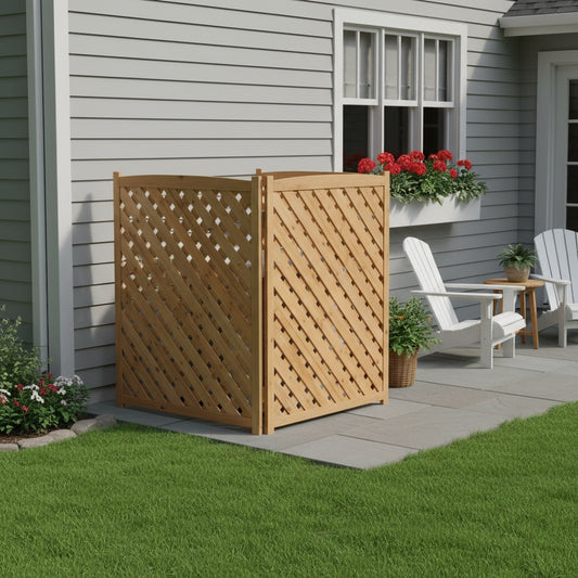 3-Panel Outdoor Air Conditioner Fence Screen, Outside Wood Privacy Fence, 32  W X 38  H