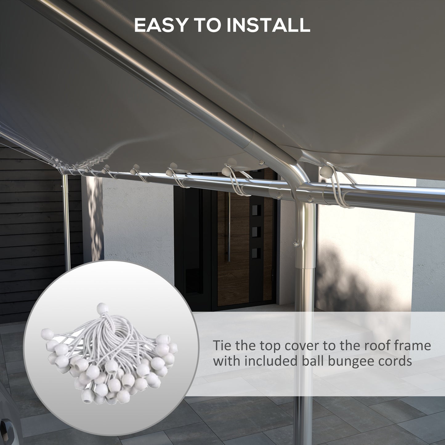 10 X 20ft Carport Roof, UV Resistant Canopy Replacement Cover With Ball Bungee Cords, White