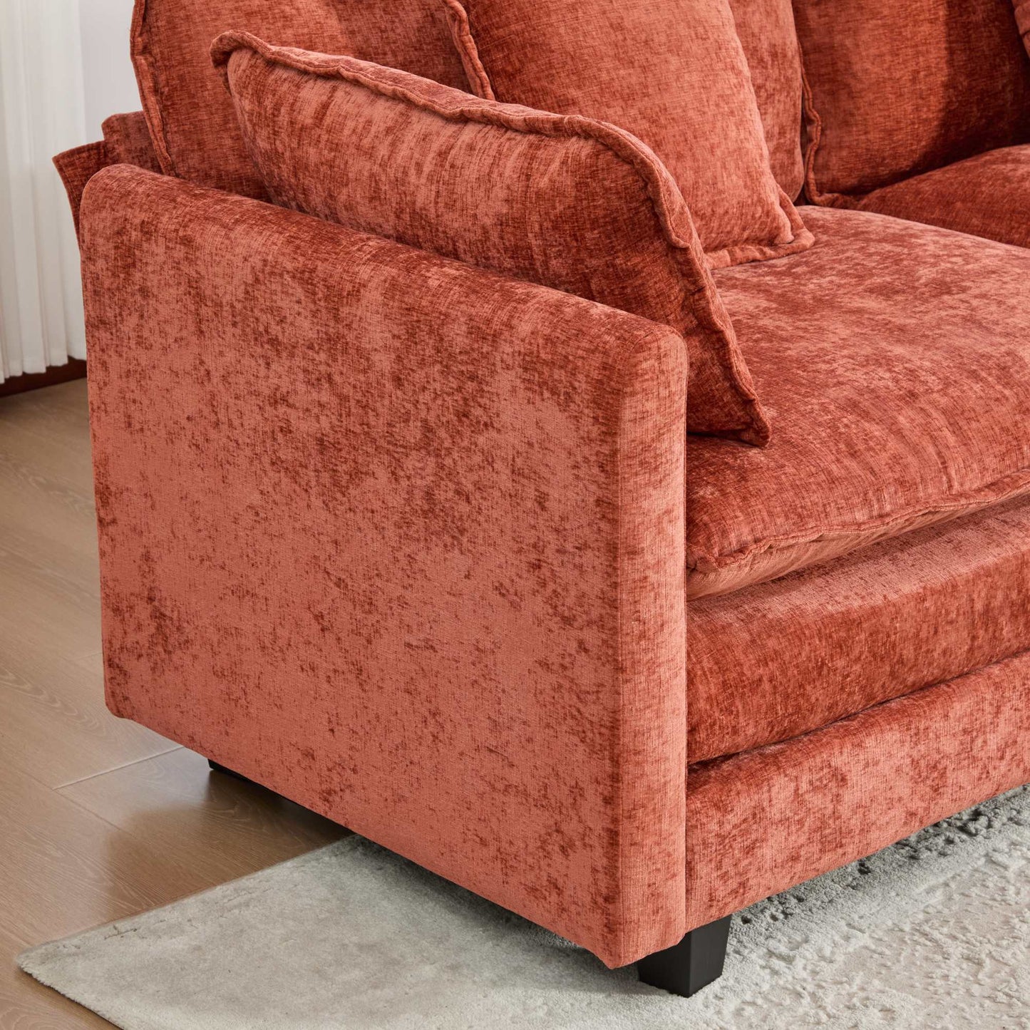 Cloud Sofa Ottoman Only, Modern Sectional Couch, For Living Room Bedroom And Apartment, Comfy Double Layer Upholstered Seat Cushion, Breathable Chenille Fabric, Orange,SW501DOG