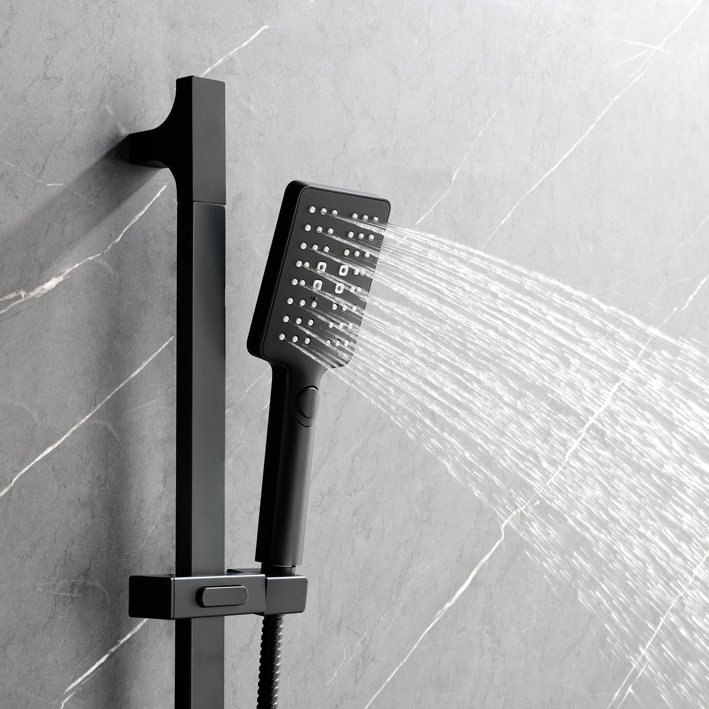 Shower System With Shower Head, Hand-held Shower, Slide Bar, Spray, Shower Arm, Hose, Valve Trim And Lever Handle