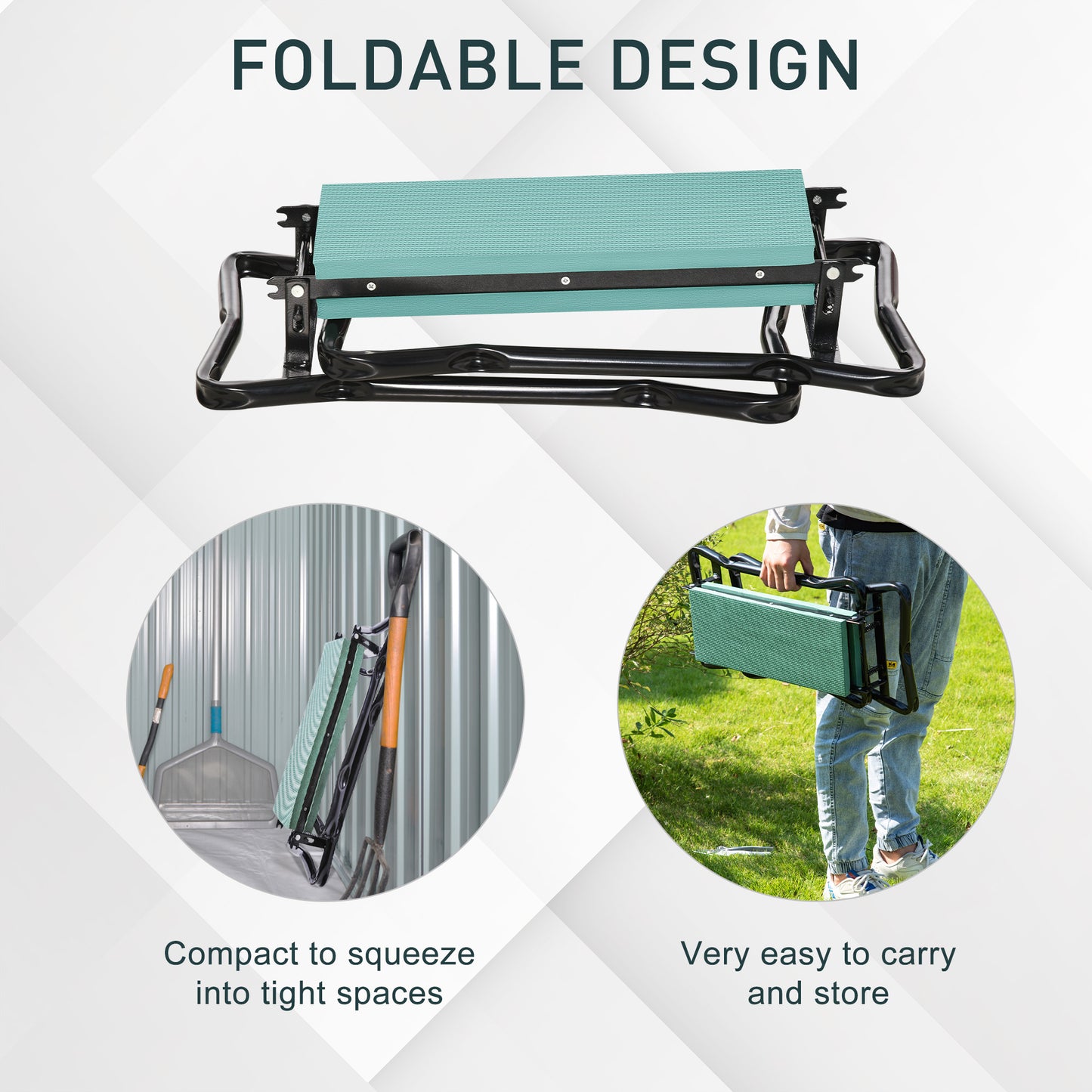 Padded Garden Kneeler And Seat Bench, Padded Foldable Garden Stool, Green