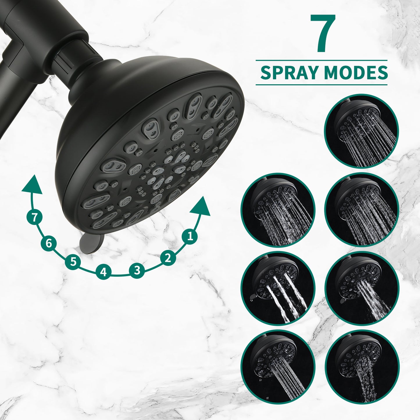 Drill-Free Stainless Steel Slide Bar Combo Rain Showerhead 7-Setting Hand, Dual Shower Head Spa System With Tup Spout  Rough-in Valve Included