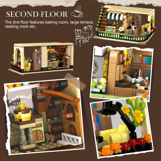 City Coffee House Building Set With Light, 1173 PCS Cafe Shop Building Block Toy With Ordering Counter Baking Room, House Construction Model Gift For Adults Teens Kids Boys Girls