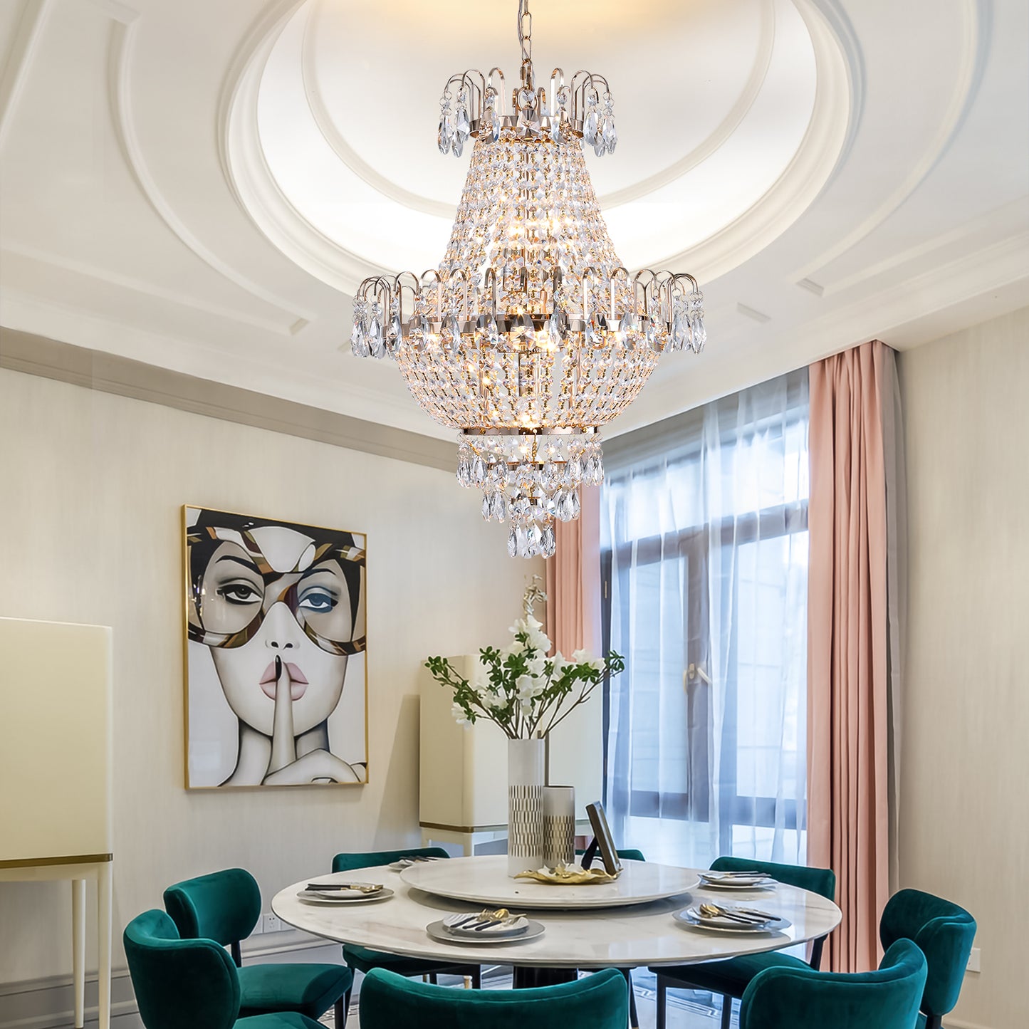 Gold Crystal Chandeliers,Large Contemporary Luxury Ceiling Lighting For Living Room Dining Room Bedroom Hallway