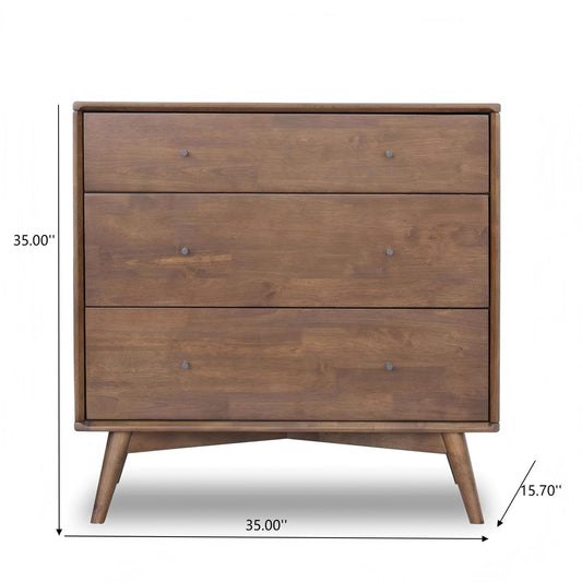 Caroline Mid Century Modern Solid Wood Dresser 3-Drawer For Bedroom  35  H X 35  W X 15.7  D