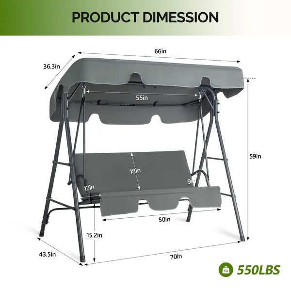68X43X60 Inch Dark Gray KD Style With Cushion Canopy Iron Oxford Fabric 250kg Iron Swing Set