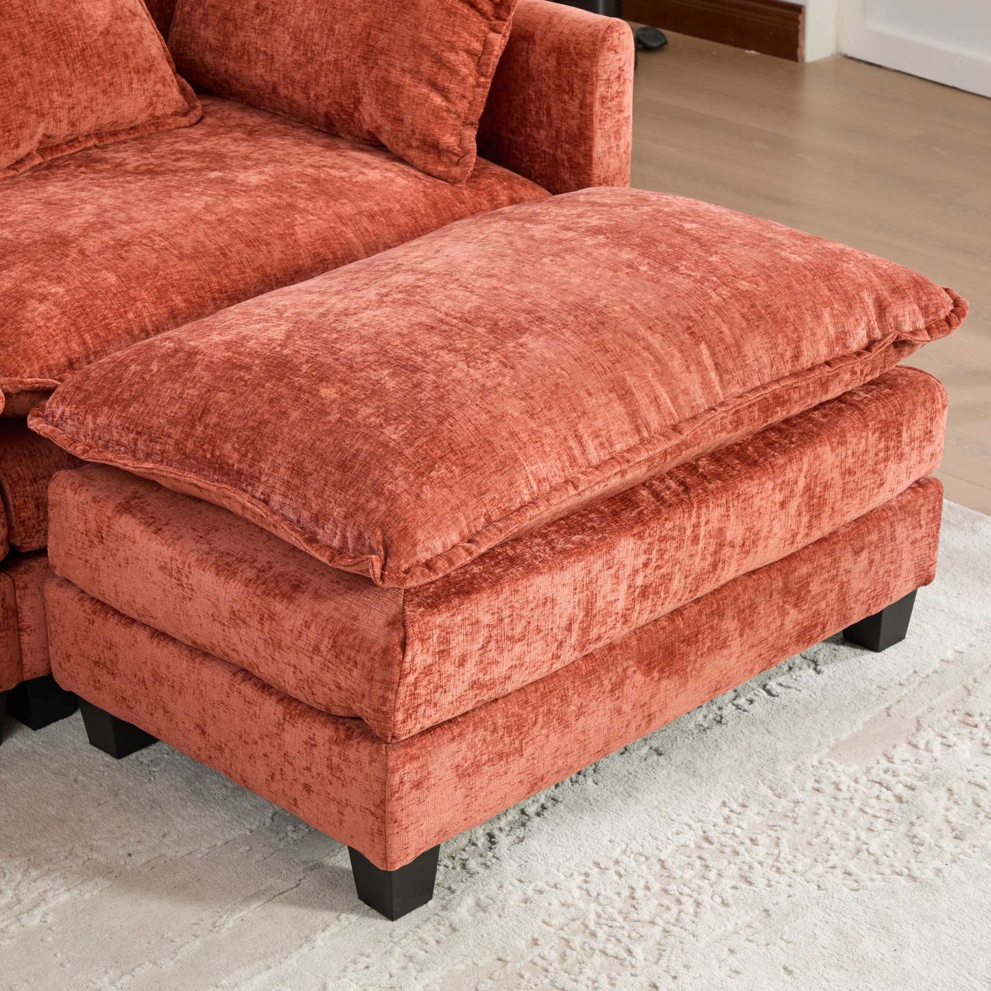 Cloud Sofa Ottoman Only, Modern Sectional Couch, For Living Room Bedroom And Apartment, Comfy Double Layer Upholstered Seat Cushion, Breathable Chenille Fabric, Orange,SW501DOG