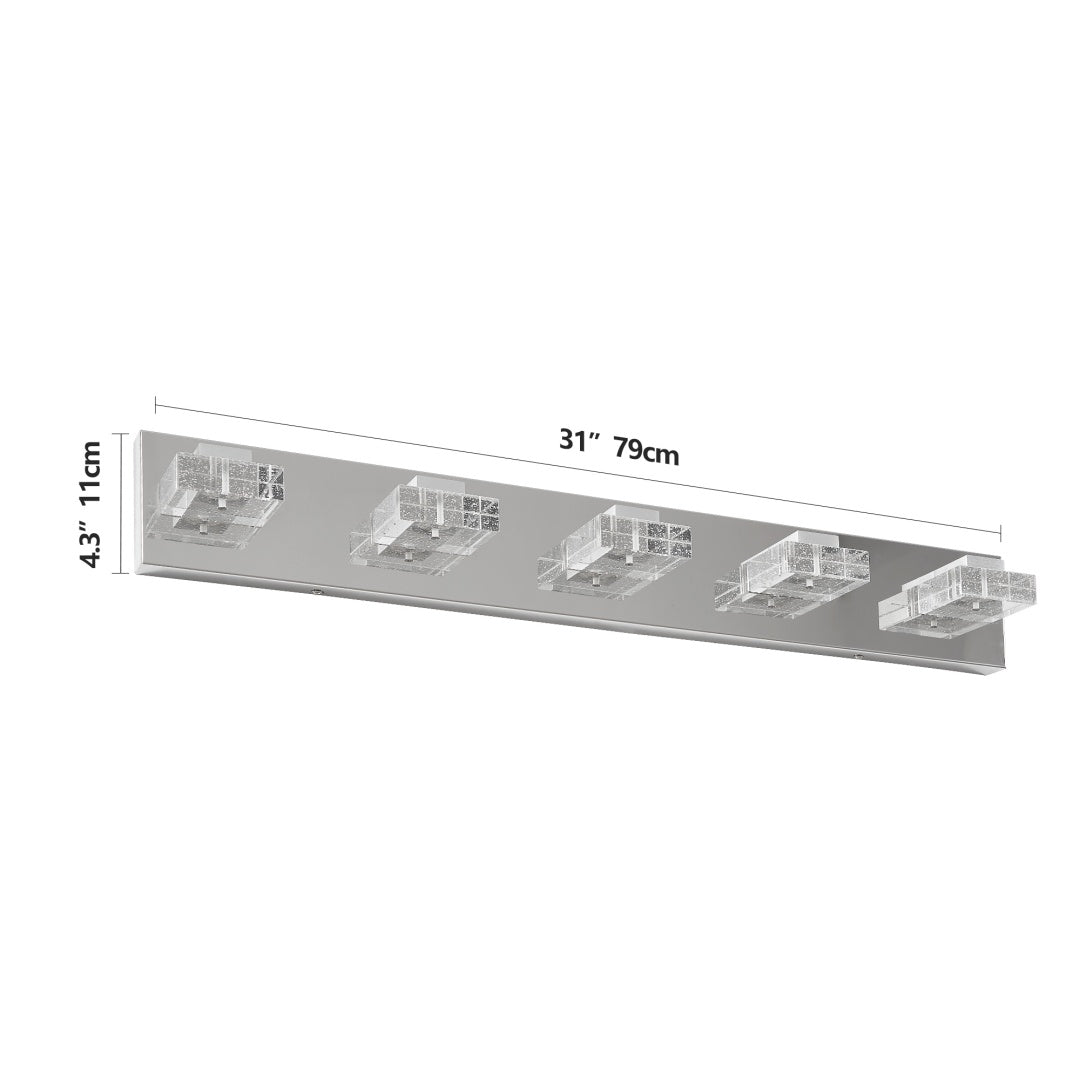31  Modern Chrome 5-Light LED Vanity Light, Square Acrylic Lampshades Wall Mount Fixture For Bathroom, Mirror Lighting