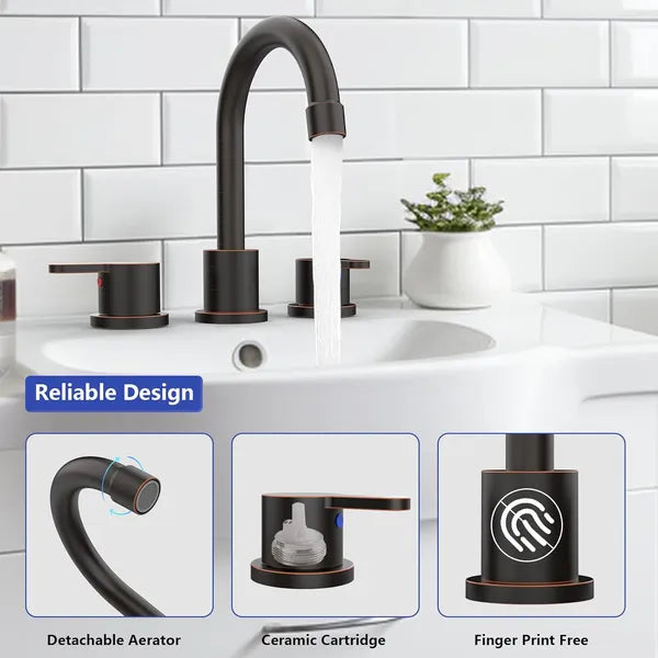Widespread Bathroom Sink Faucet Oil Rubbed Bronze 2 Handle 8 Inch 3 Hole 360' Swivel Spout Vanity Sink With Pop Up Drain Assembly-Unable Ship On Weekends, TK And TEMU Only For Pickup