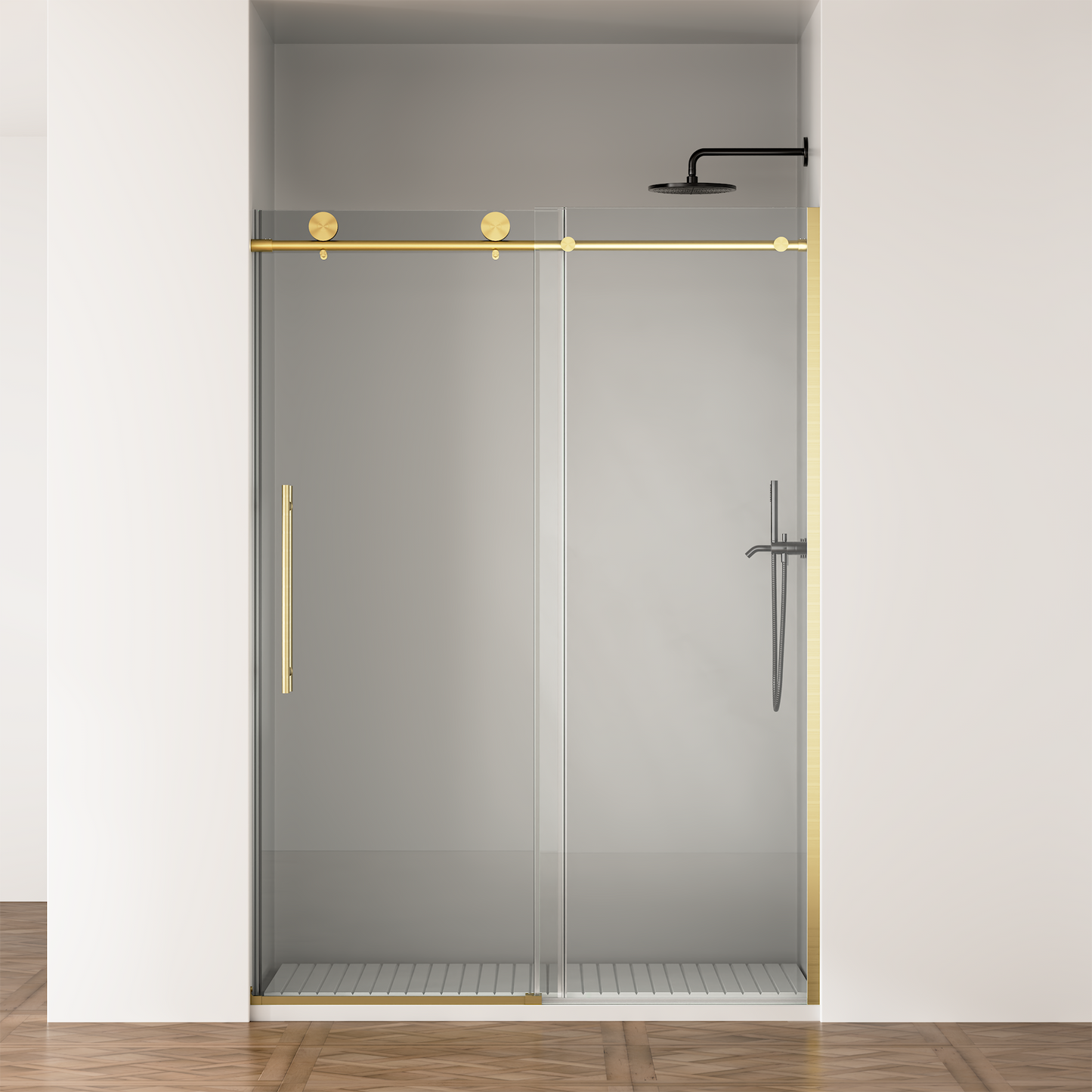 Door 50-54 In W X 75 In H Frameless Shower , Sliding Shower Door With 5 16 8mm  Clear Tempered Glass Shower Door, Easy To Clean Bathroom, Silent Soft-Close Design, Easy To Install,Brushed Gold