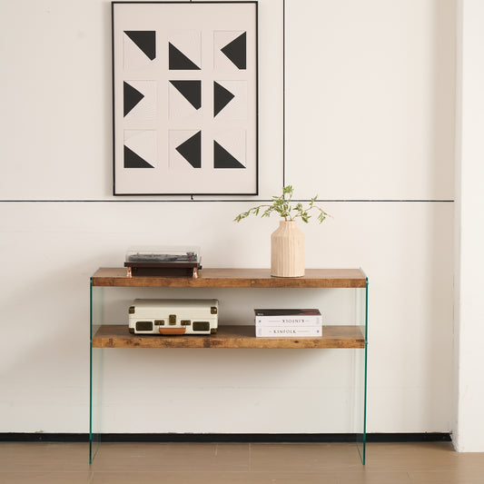 MDF Console Table, Big Side Table, Walnut Tempered Glass Desk,Entry Table