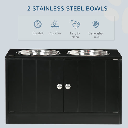 Large Elevated Dog Bowls With Storage Cabinet Containing Large 44L Capacity, Raised Dog Bowl Stand Pet Food Bowl Pet Feeding Station, Black