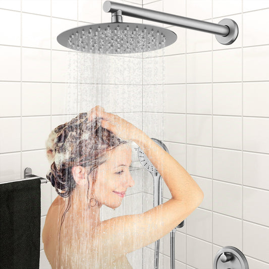 10 Inches Wall Mounted Shower With High Pressure Rain Shower Head And 5-Function Handheld Shower Head