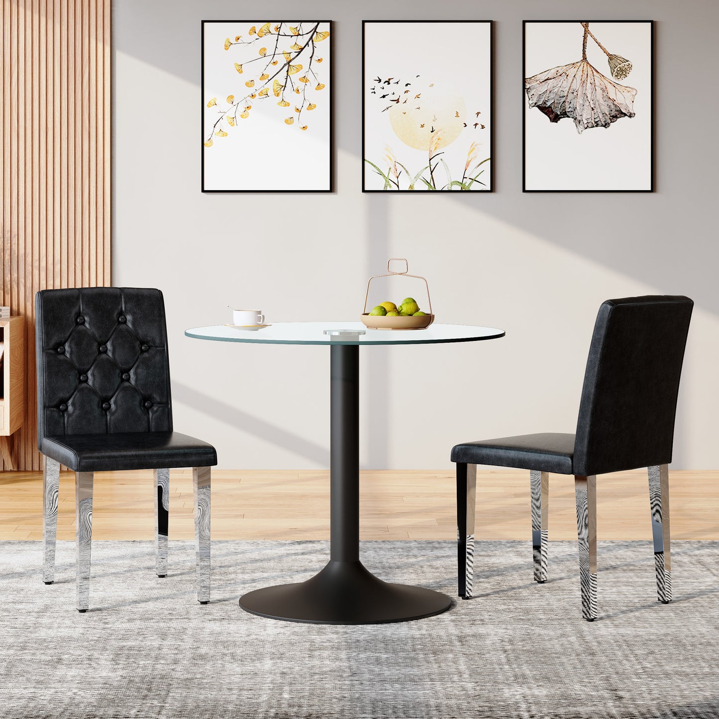 2-pack Black PU Dining Chairs  Ergonomic Buckle Backrest, 35 Inches High, Silver Metal Legs,Combines Comfort And Texture.Perfectly Suitable For Family Dining Rooms, Hotel Banquet Halls,etc.