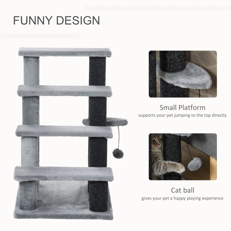 Cat Tree, Cat Tower Cat Stair Steps With Scratching Post, Hanging Play Ball For High Bed, Sofa, Indoor Outdoor
