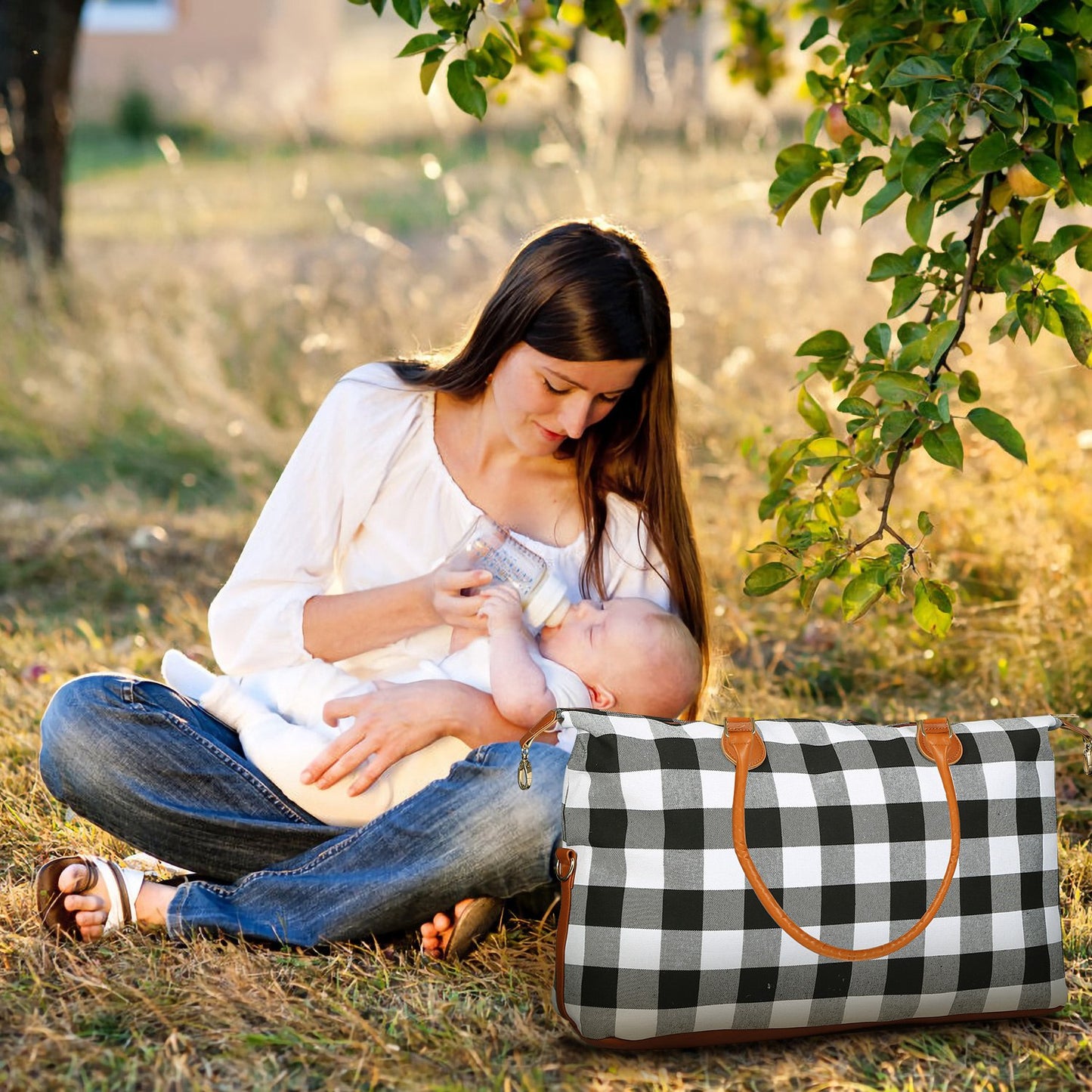 1Pc Women Duffle Bag Travel Luggage Bags Weekend Overnight Bag Tote Bags Shoulder Handle Bags Portable Diaper Bag