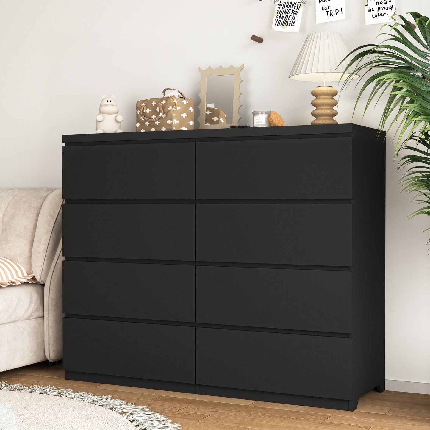 8 Drawers Dresser For Bedroom, Wood Bedroom Dresser Modern Drawer Chest, 8 Chest Of Drawer, Tall Dresser For Closet, Dressers Organizer For Living Room, Closet,Black