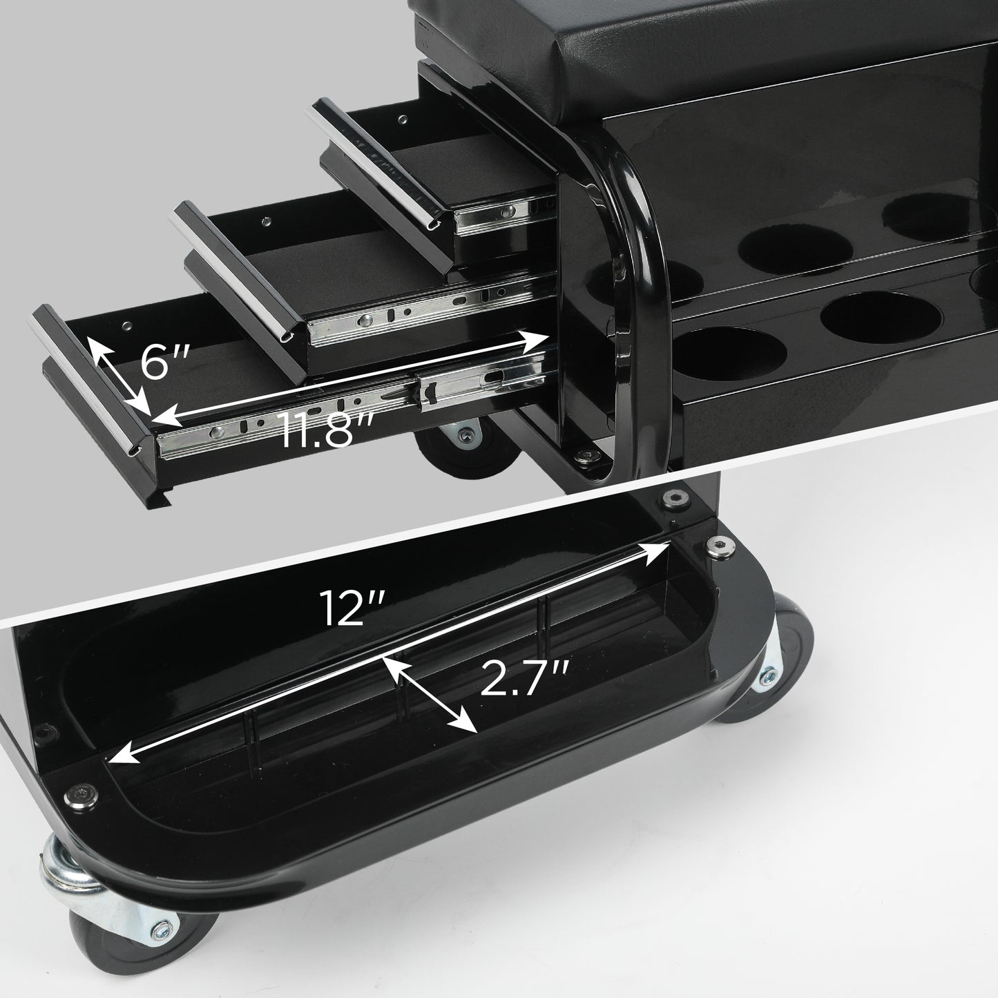 Rolling Creeper Garage Shop Seat With Three Built-in Drawers, Rolling Tool Chest,Black