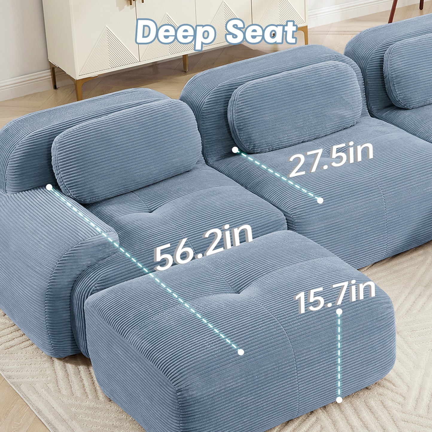 3-seat Sofa PremiumCorduroy Fabric Fabric Modular Multi-combination Anti-slip Design No Assembly Curved Armrests Ergonomic Support High-resilience Sponge For Living Rooms Bedrooms,Blue