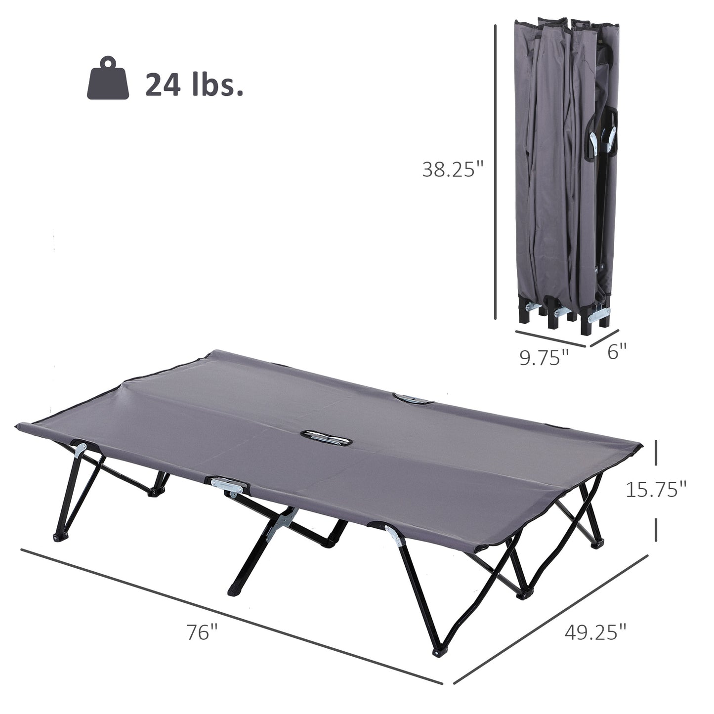 2 Person Folding Camping Cot For Adults, 50" Extra Wide Outdoor Portable Sleeping Cot With Carry Bag, Elevated Camping Bed, Beach Hiking, Grey