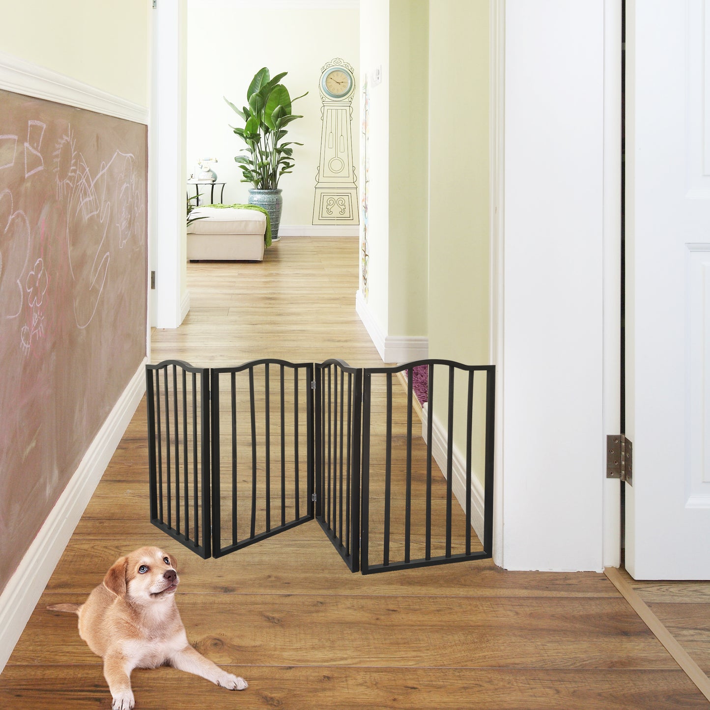 Pet Gate - Dog Gate For Doorways, Stairs Or House - Freestanding, Folding, Brown, Arc Wooden