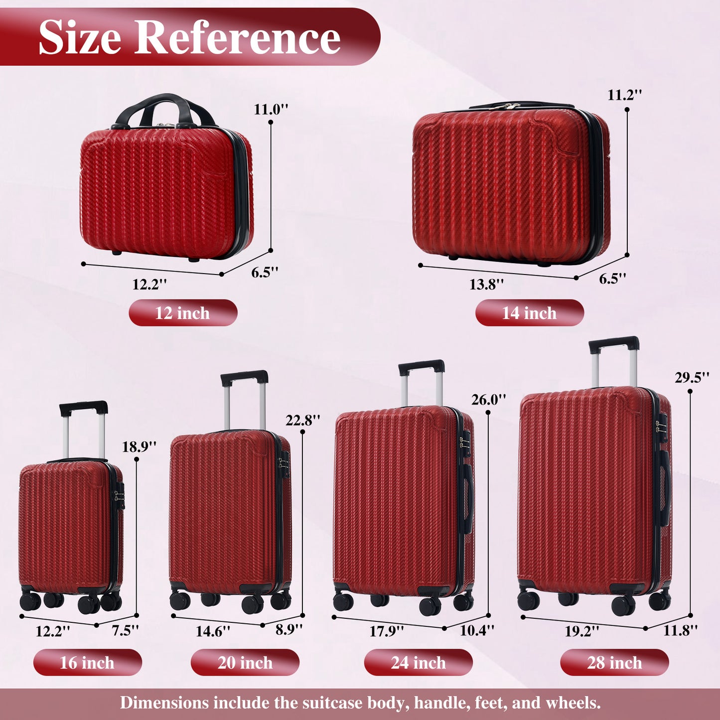 6-Piece Luggage Set, Durable Hardshell ABS Suitcase With Spinner Wheels, TSA Lock, Side Hooks, Lightweight Carry-On & Checked Luggage