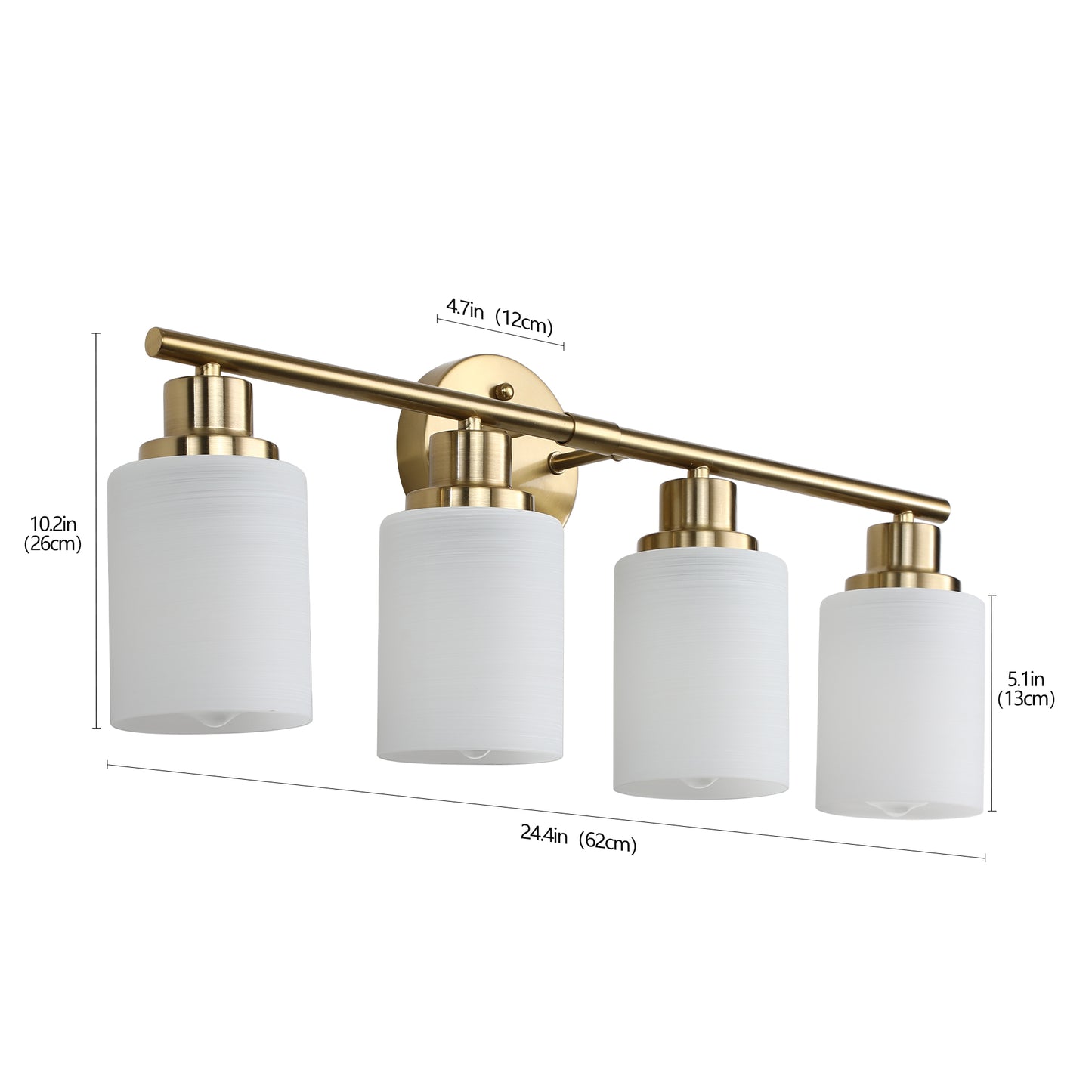 24  Modern 4-Light Vanity Wall Sconce, Golden Finish With Frosted Glass Shades For Bathroom Or Hallway Lighting  No Bulbs