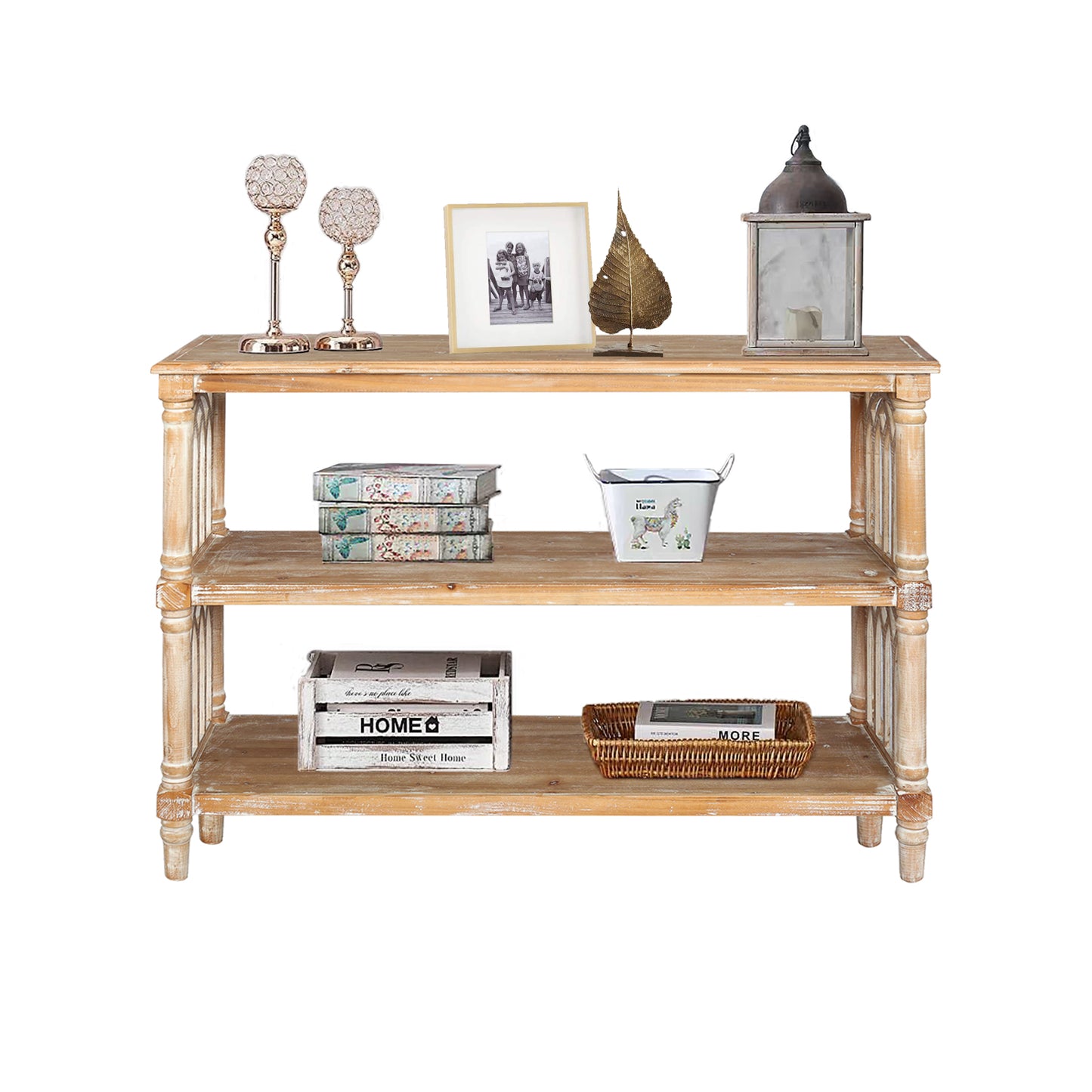 Rustic 3 - Tier Console Table With Gothic - Inspired Details, 47.24  Long Wooden Entryway Table For Living Room And Hallway