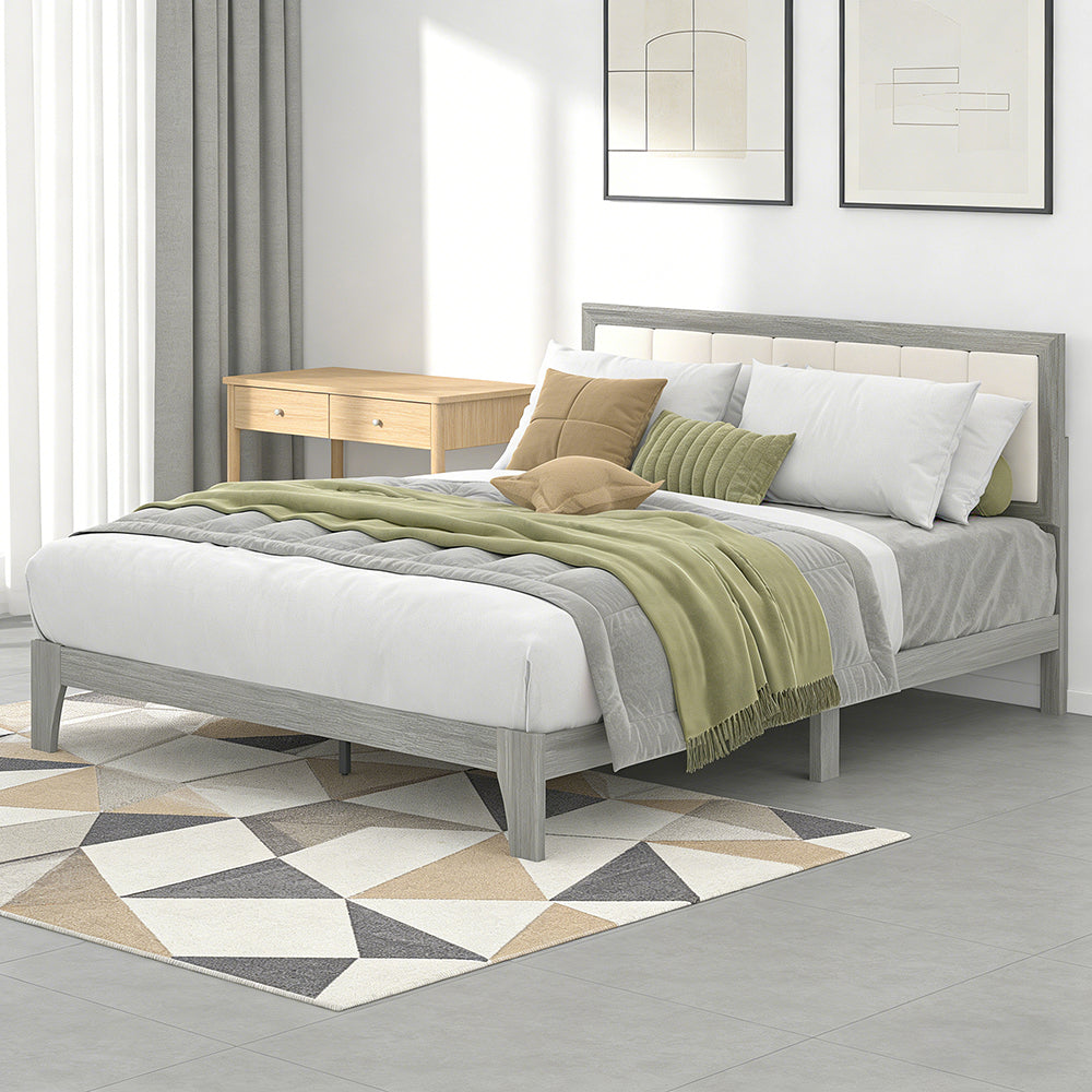 Bed Frame With Headboard Platform Bed Frame Linen-look Fabric With Wooden Slats No Needed Easy Assembly Support Up To 726 Lbs