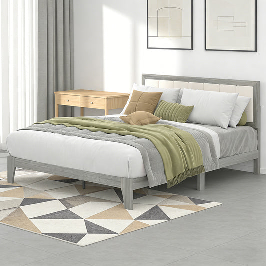 Bed Frame With Headboard Platform Bed Frame Linen-look Fabric With Wooden Slats No Needed Easy Assembly Support Up To 726 Lbs